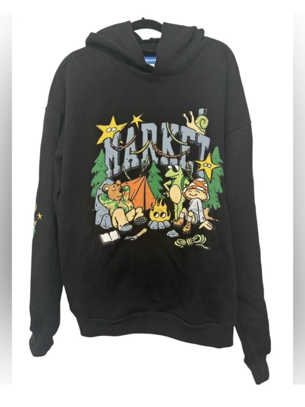 MARKET Men's Hoodie Backcountry Buds Black Camping Graphic Sweatshirt XL Cotton
